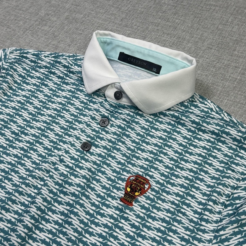 Greyson Alligator Print Golf Polo Shirt Boy Youth XL Green Polyester Performance